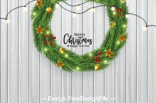 Wooden background christmas wreath decoration vector
