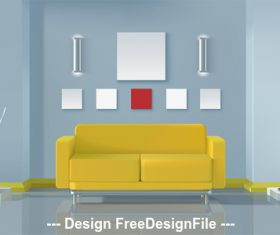 Yellow sofa living room vector