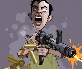 cartoon caricature of an emotional man fires a gun vector