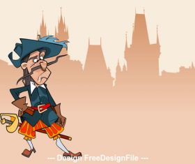 cartoon funny character puzzled soldier musketeer vector