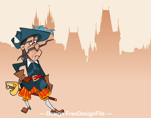 cartoon funny character puzzled soldier musketeer vector free download