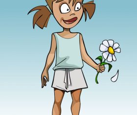 cartoon funny girl guessing on flower camomile vector