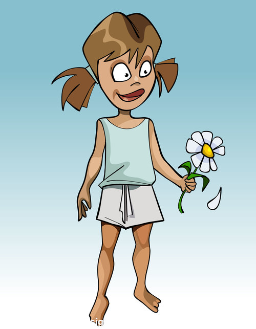 cartoon funny girl guessing on flower camomile vector