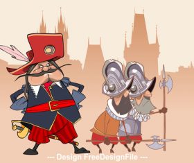 cartoon funny soldier the Musketeer and the guards vector