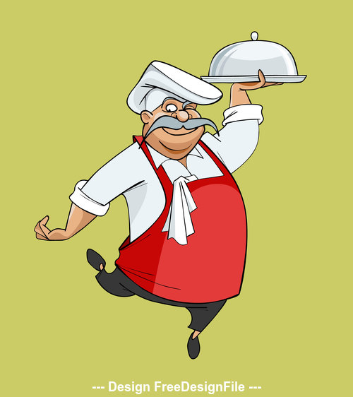 cartoon happy chef dancing bears dish vector