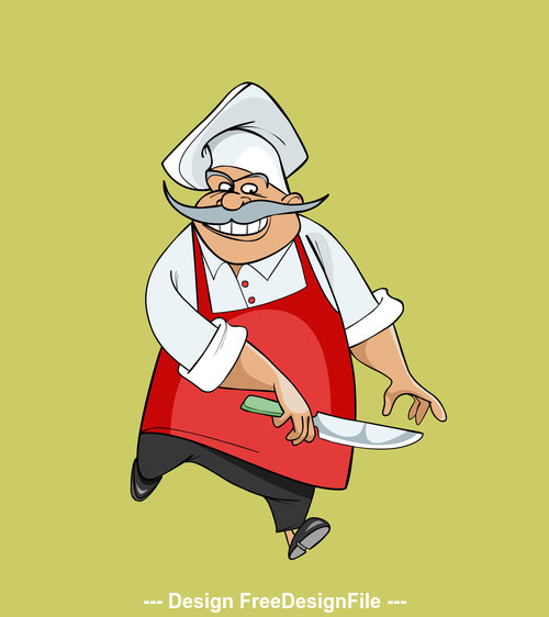 cartoon happy chef jumping with a knife in his hand vector