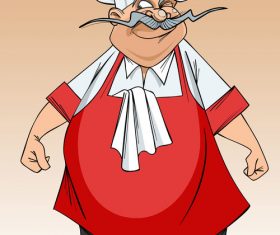 cartoon happy fat mustachioed chef vector