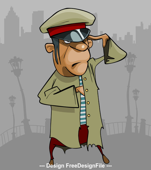 cartoon man in a ragged uniform salutes vector