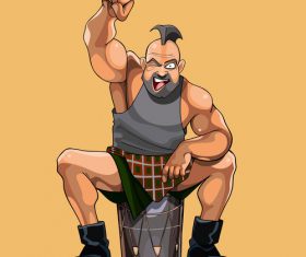 cartoon muscular man happily cheers vector