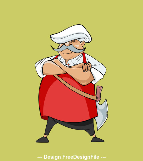 cartoon serious mustachioed chef with a hatchet vector