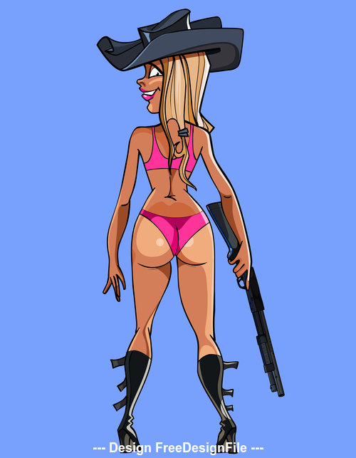 cartoon woman in swimsuit with a gun vector