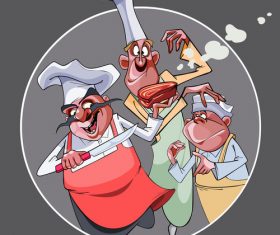 cartoon three funny cooks prepared food vector