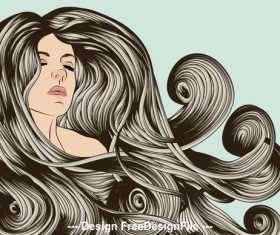 drawn flowing hair vector