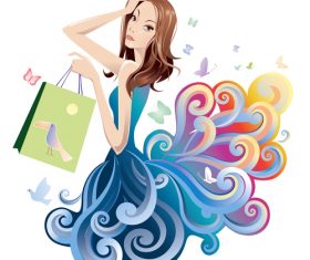 shopping woman cloud vector