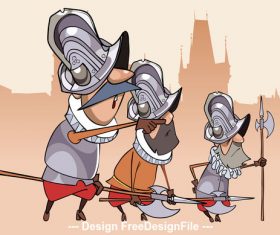 three cartoon characters funny guards vector