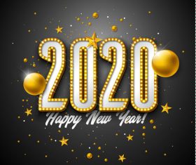 2020 Happy New Year 3D Golden Numbers Vector
