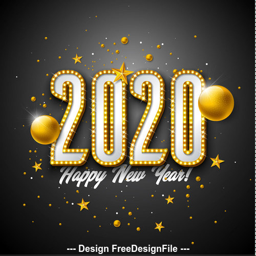 2020 Happy New Year 3D Golden Numbers Vector