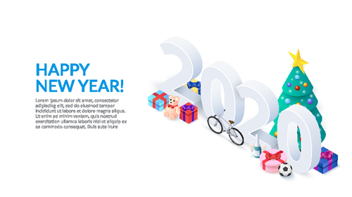 2020 Happy New Year 3D concept illustration vector