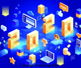 2020 Happy New Year Digital technologies New ideas vector