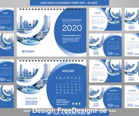 2020 New Year desk calendar template vector