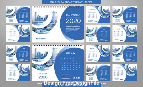 2020 New Year desk calendar template vector