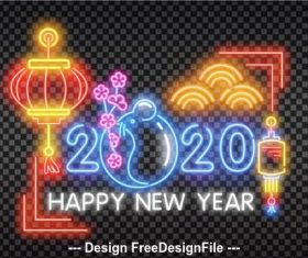 2020 color neon greeting card backgrounds vector