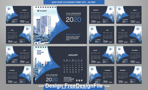 2020 desk calendar template vector