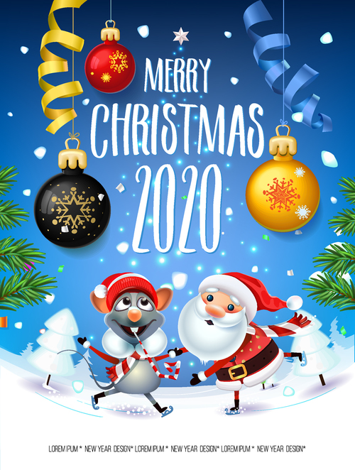 2020 happy christmas cartoon greeting card vector free download
