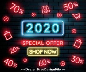 2020 neon greeting card backgrounds vector