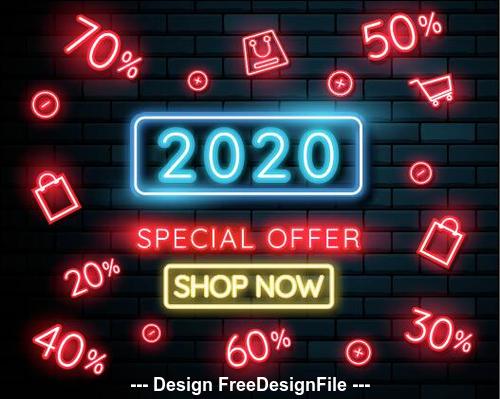 2020 neon greeting card backgrounds vector