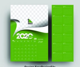 2020 new year card calendar green background vector