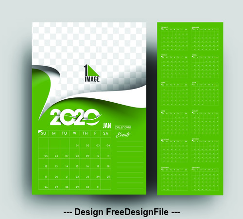 2020 new year card calendar green background vector free download