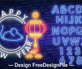2020 new year neon greeting card alphabet vector