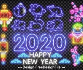 2020 new year neon greeting card backgrounds vector