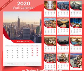 2020 wall calender ren template vector