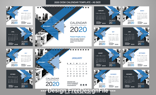 A5 size new year desk calendar template vector