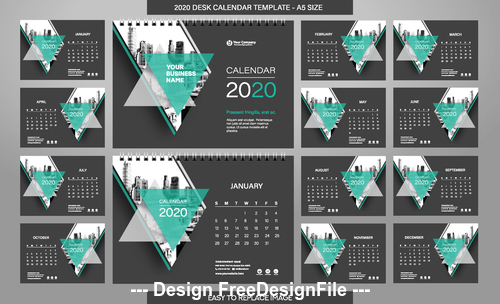 A5 size new year geometry desk calendar template vector