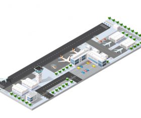 Airport and peripheral equipment module cartoon vector