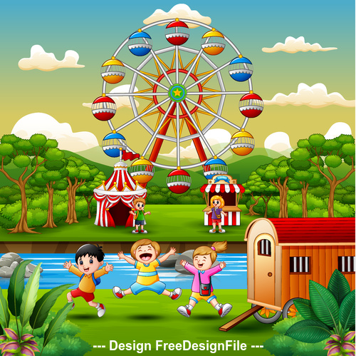 Amusement park happy children vector