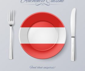 Austrian authentic cuisine and flag circ icon vector