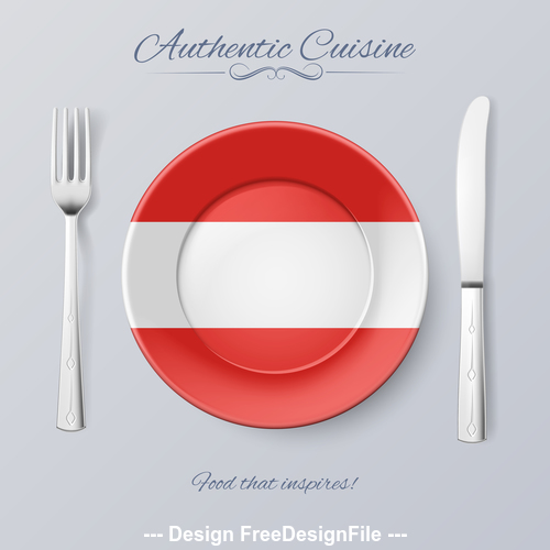 Austrian authentic cuisine and flag circ icon vector