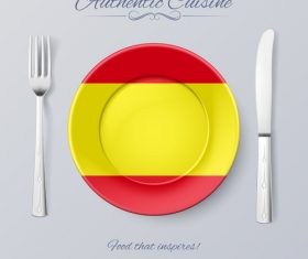 Authentic cuisine and flag circ icon vector