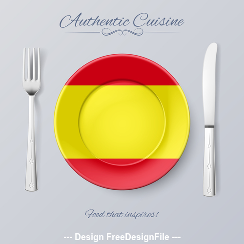 Authentic cuisine and flag circ icon vector