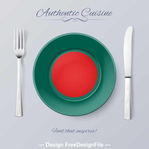 Bangladesh authentic cuisine and flag circ icon vector