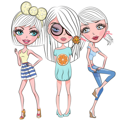 Beautiful fashion three girls vector