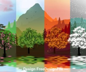 Beautiful four plant and season banner vector