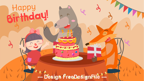 Birthday party cartoon Illustration vector free download