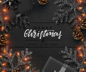 Black background and lantern decoration new year card vector