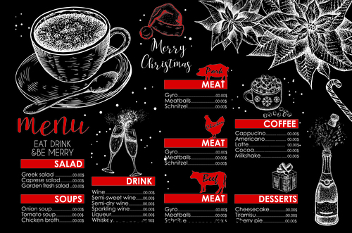 Black background restaurant christmas menu vector