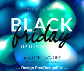 Black friday blue balloons with special offer poster vector
